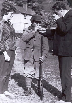 McGoohan takes a break during the filming of the episode 'Time to Kill'